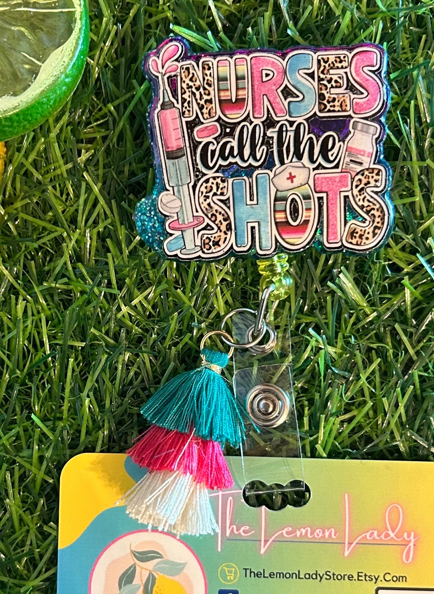 Nurses Call the Shots Badge Reel – Funny Nurse Badge, Cute Tassel ID Clip, RN/ER Gift Idea