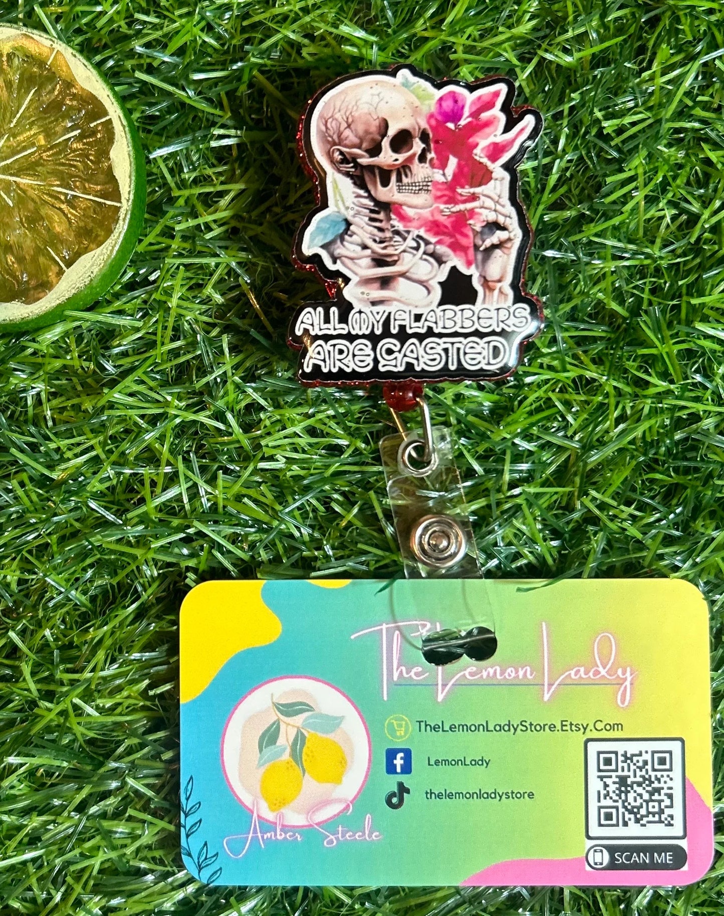 Funny Skeleton Badge Reel – ER Nurse Badge, “All My Flabbers Are Gasted” ID Clip, Medical Humor Reel