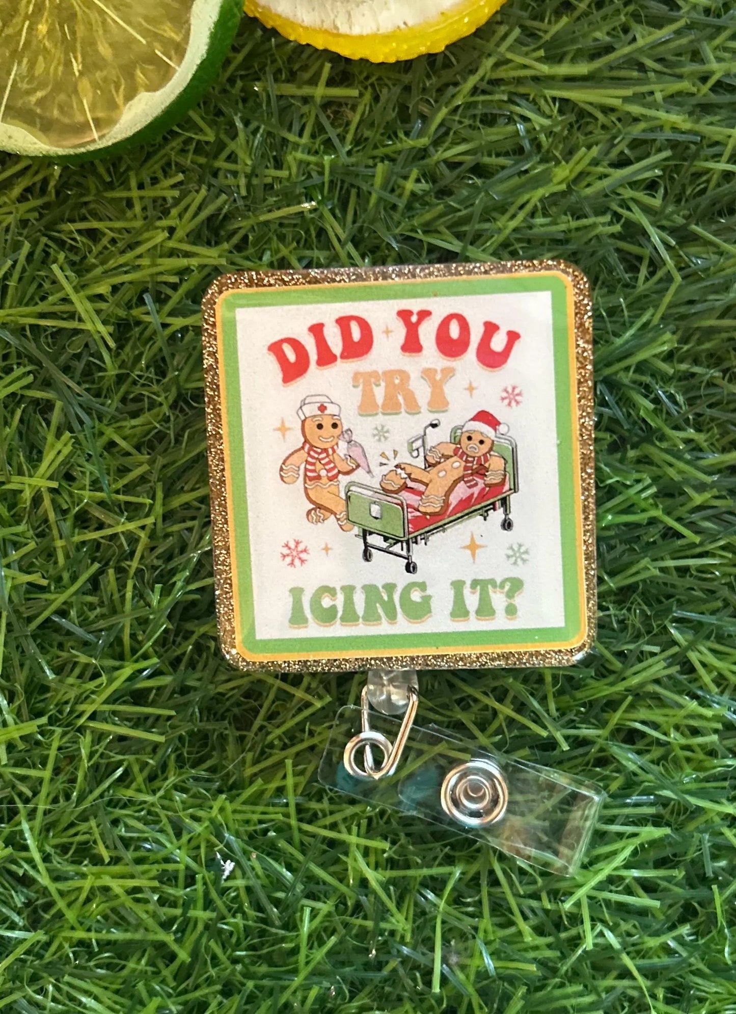 Funny Gingerbread Christmas Badge Reel – Holiday Nurse ID Clip, ER Nurse Gift, Medical Badge Holder for Winter Scrubs