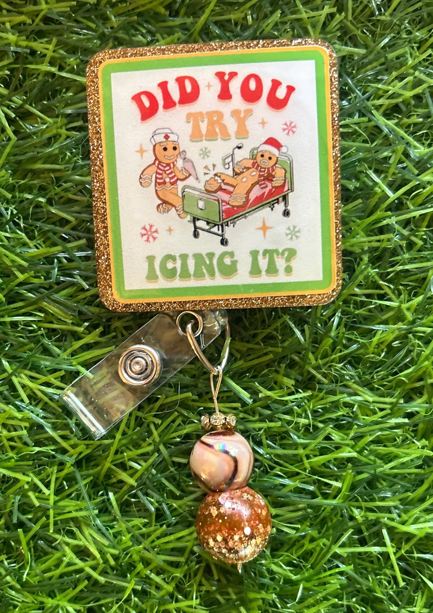 Funny Gingerbread Christmas Badge Reel – Holiday Nurse ID Clip, ER Nurse Gift, Medical Badge Holder for Winter Scrubs
