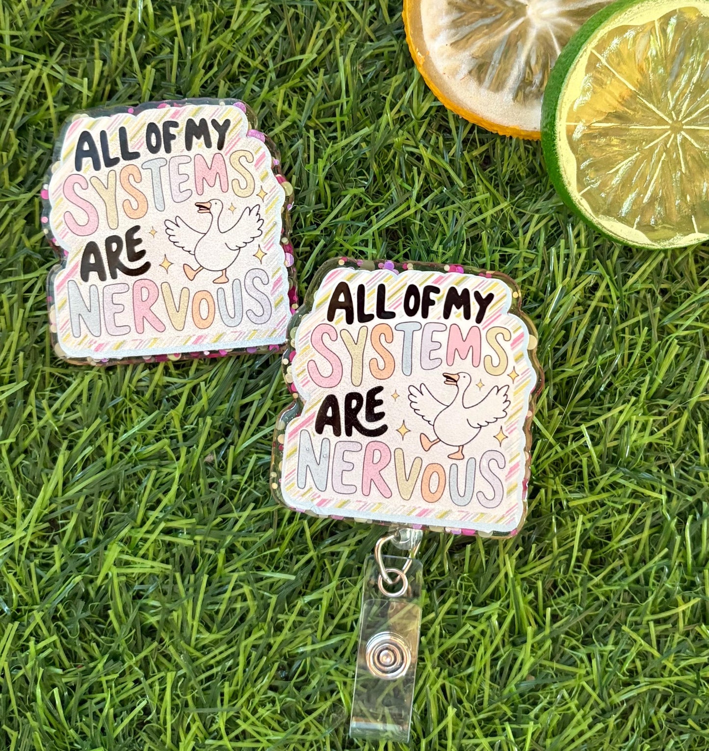 Funny Nurse Badge Reel – “All My Systems Are Nervous” Anxiety Clip, Medical Humor ID Holder for ER, ICU, or Students