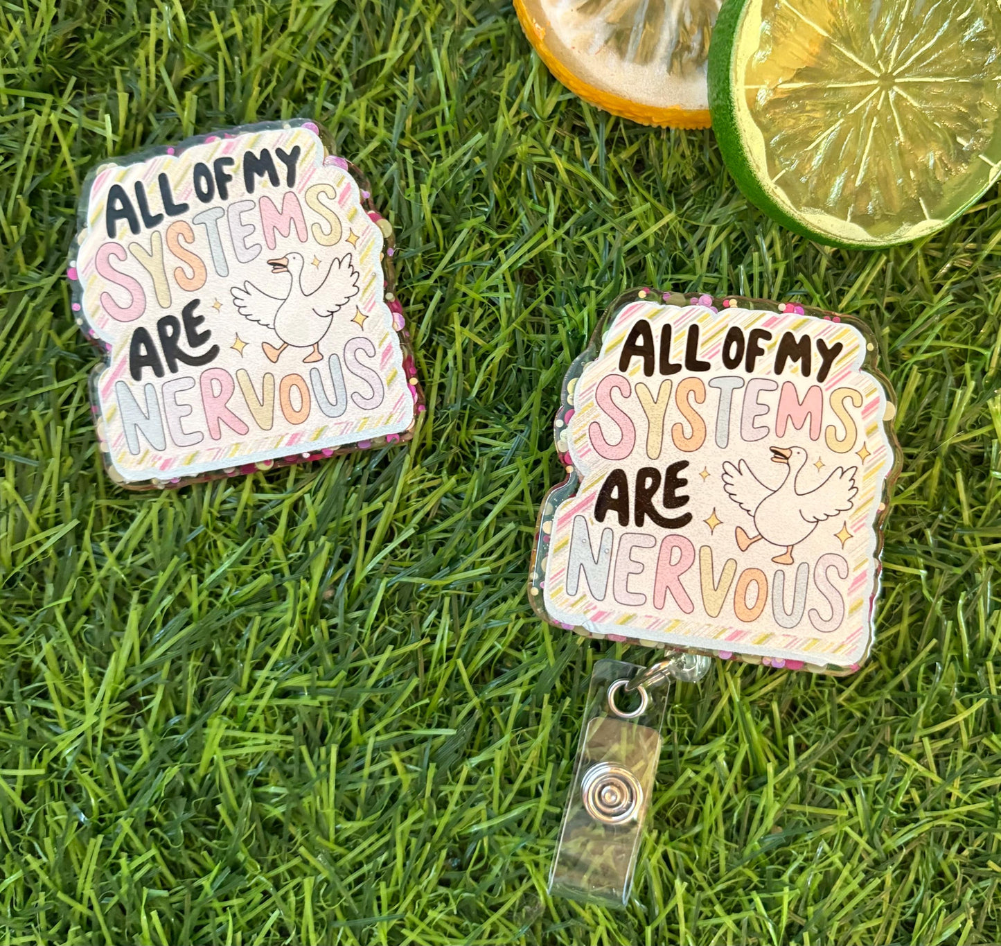 Funny Nurse Badge Reel – “All My Systems Are Nervous” Anxiety Clip, Medical Humor ID Holder for ER, ICU, or Students