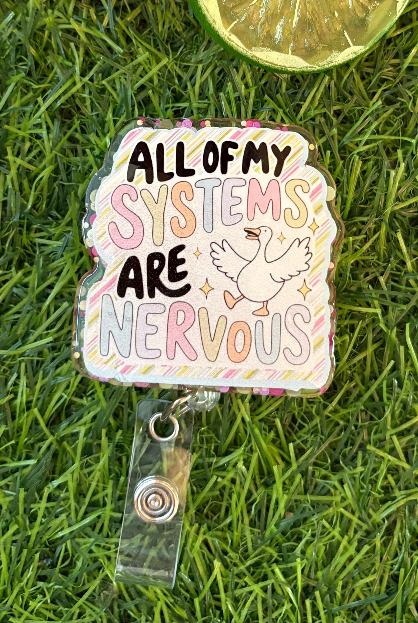 Funny Nurse Badge Reel – “All My Systems Are Nervous” Anxiety Clip, Medical Humor ID Holder for ER, ICU, or Students