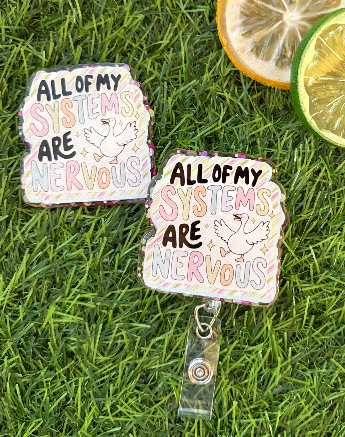 Funny Nurse Badge Reel – “All My Systems Are Nervous” Anxiety Clip, Medical Humor ID Holder for ER, ICU, or Students