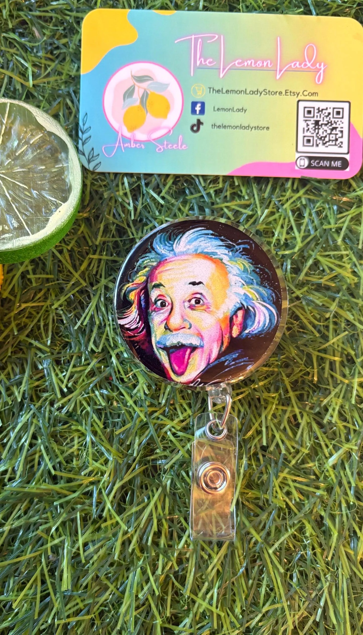 Einstein Tongue Out Badge Reel – Funny ID Holder, Science Teacher Gift, Retractable Name Tag, Nerdy Lanyard Accessory