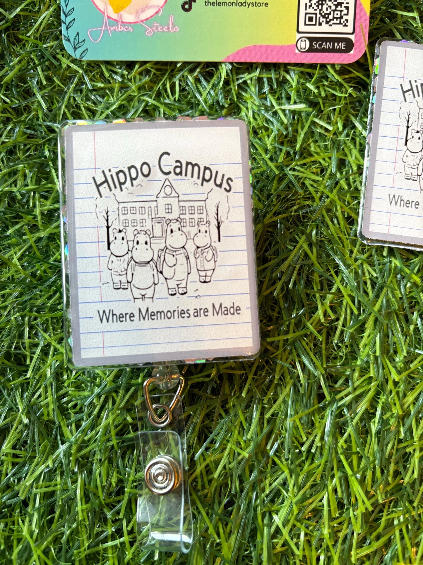 Hippo Campus Badge Reel – Funny Hippo ID Holder for Nurses, Teachers & Students – Belt Clip or Alligator Clip Option