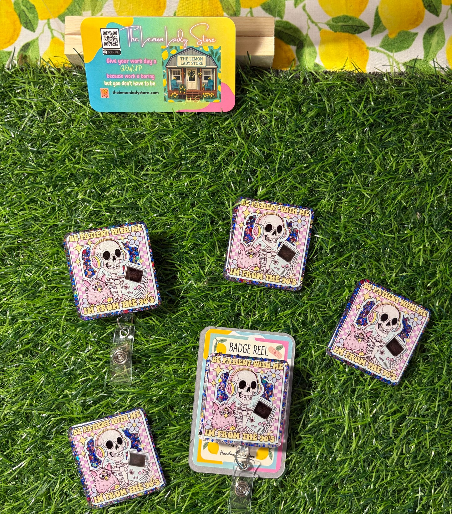 90s Nostalgia Badge Reel – “Be Patient With Me, I’m From the 90s” Funny Skeleton ID Clip | Retro Nurse or ER Badge Holder