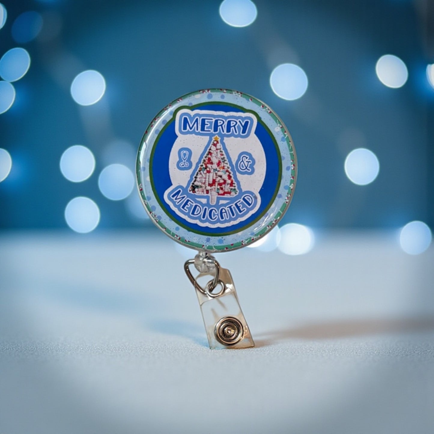 Merry & Medicated Badge Reel – Funny Christmas Nurse Badge Holder