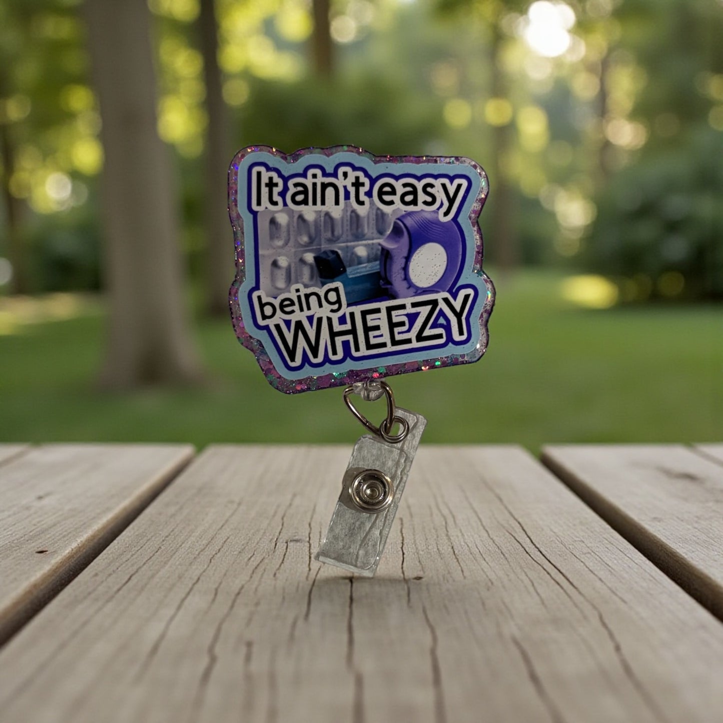 Respiratory Therapy Badge Reel – Funny Inhaler Badge Holder, RT Clip for Asthma Nurses, Wheezy Badge Reel, Respiratory Gift