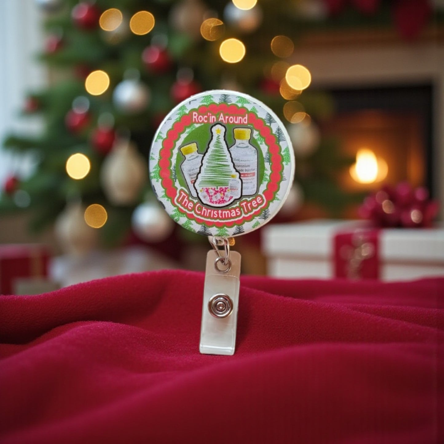 Roc’in Around the Christmas Tree Badge Reel – Funny Holiday Nurse ID Holder
