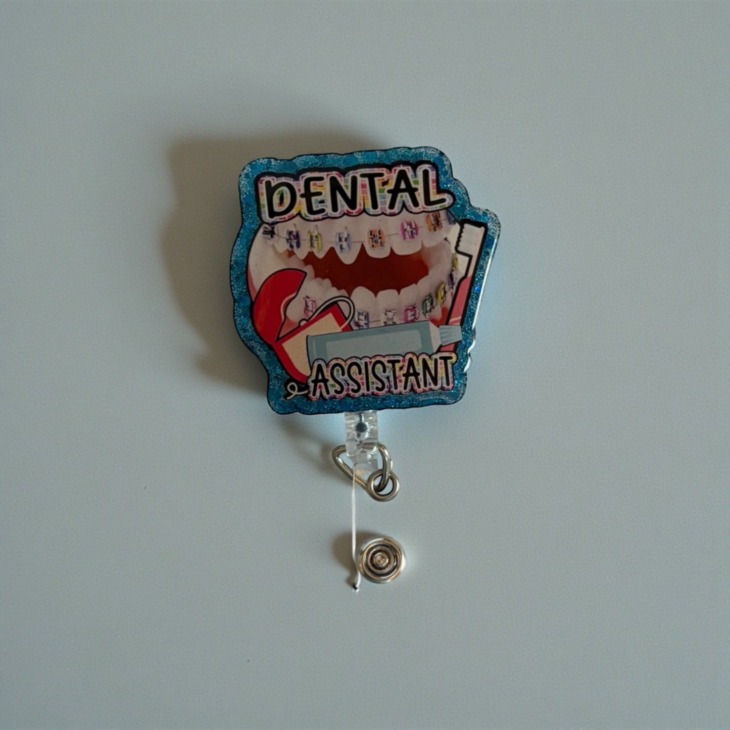 Dental Assistant Badge Reel – Colorful Braces Dental ID Holder