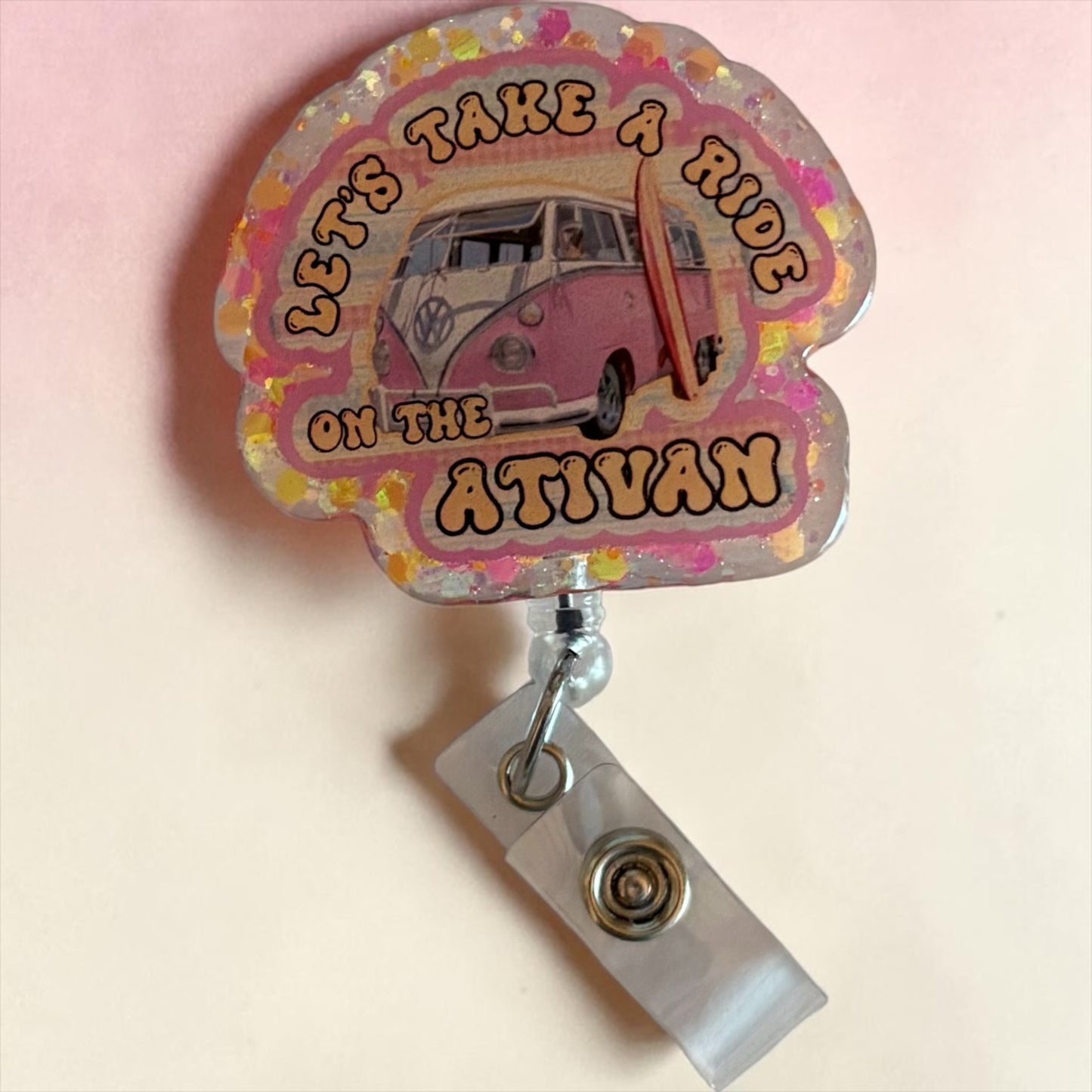 Take a Ride on the Ativan Badge Reel – Funny Medical ID Holder, Nurse Humor Badge, Pharmacist Gift, Mental Health Badge Clip