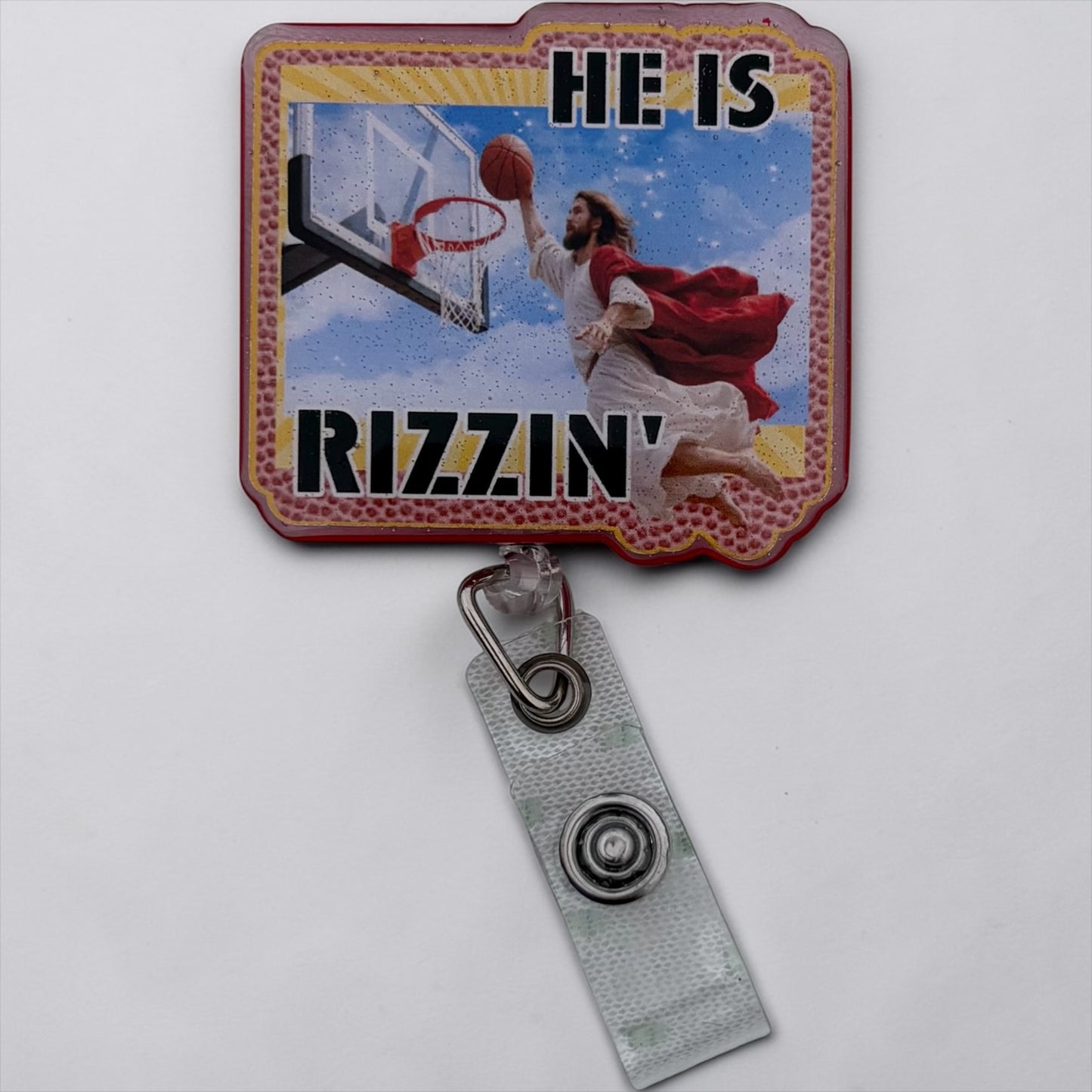 He Is Rizzin’ Funny Easter Badge Reel – Jesus Basketball Dunk Badge Holder, Christian Humor Retractable ID Badge Reel