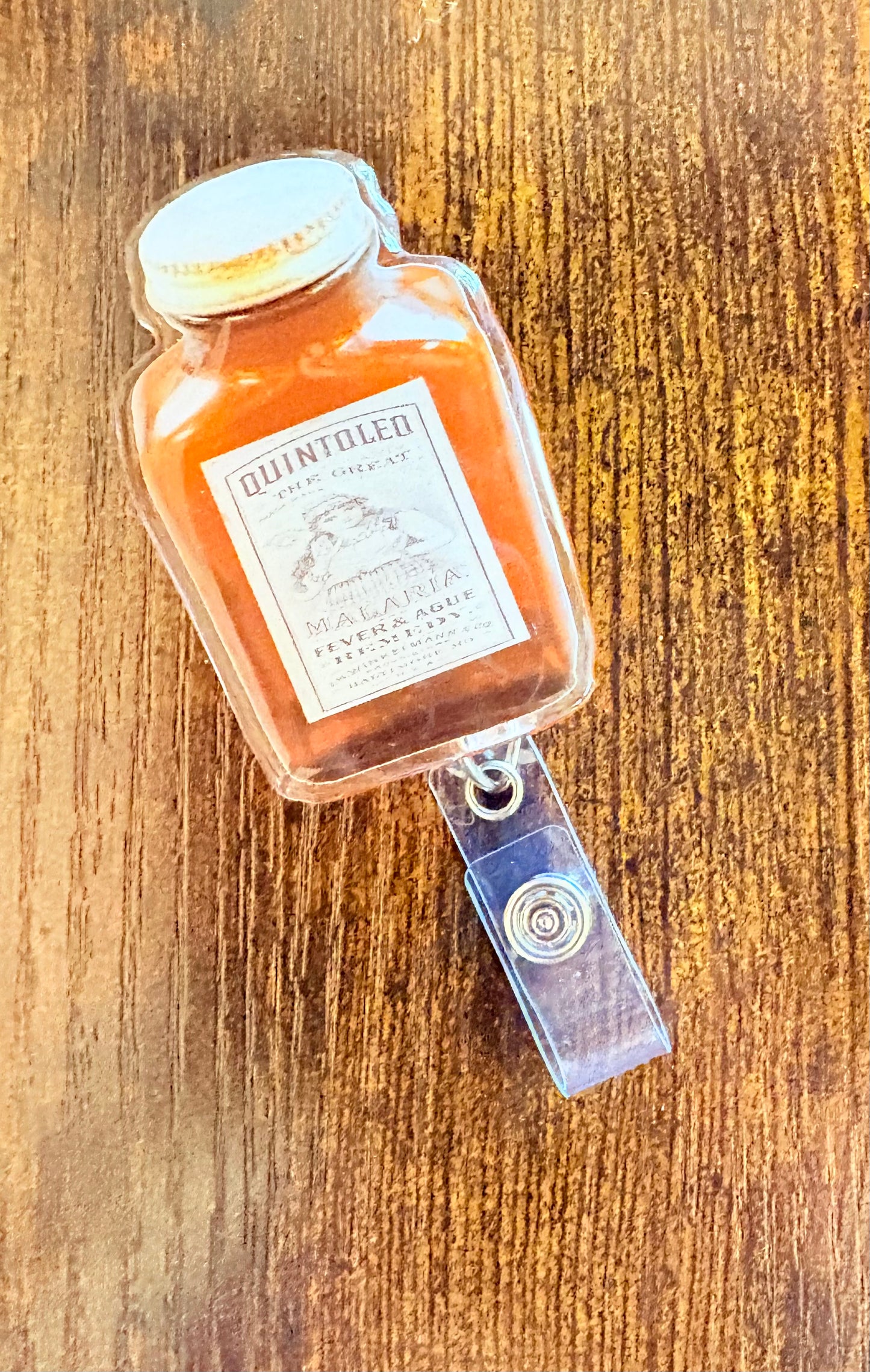 Vintage Apothecary Bottle Badge Reel | Retro Medical Badge Holder | Pharmacy & Nurse Badge Clip