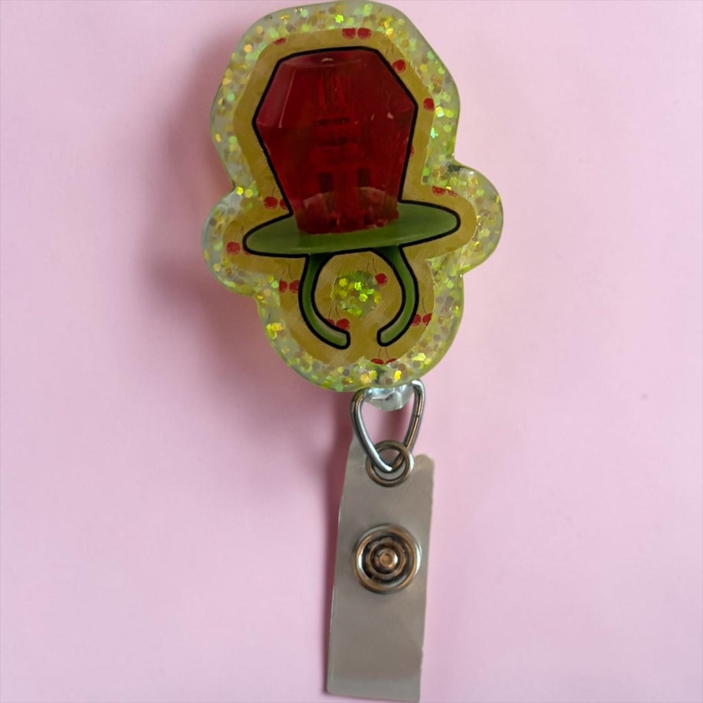 Glitter Ring Pop Badge Reel – Nostalgic Candy Inspired Badge Holder | Handmade Resin Badge Reel