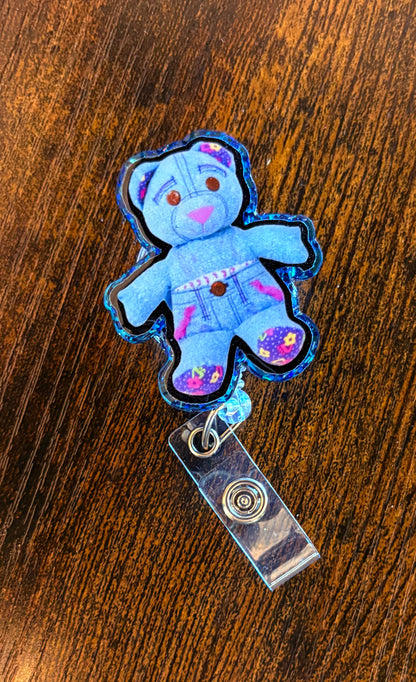 Denim Teddy Bear Badge Reel | Cute Nurse Badge Holder | Pediatric & NICU Badge Clip
