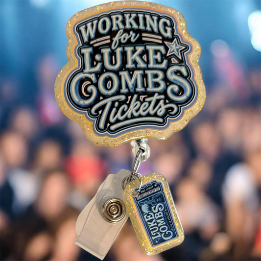 Workin’ for Luke Combs Tickets Glow-in-the-Dark Badge Reel + Ticket Charm