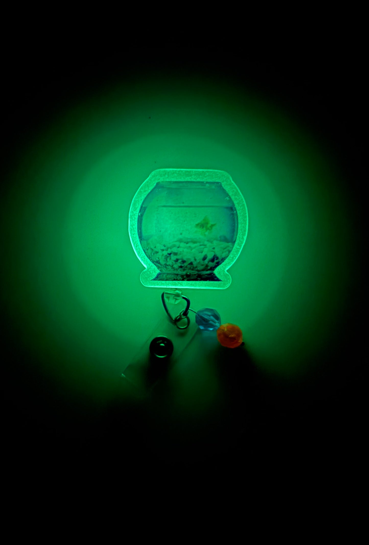 Glow-in-the-Dark Fish Bowl Badge Reel – Cute Work ID Clip for Nurses, Teachers, or Vet Techs