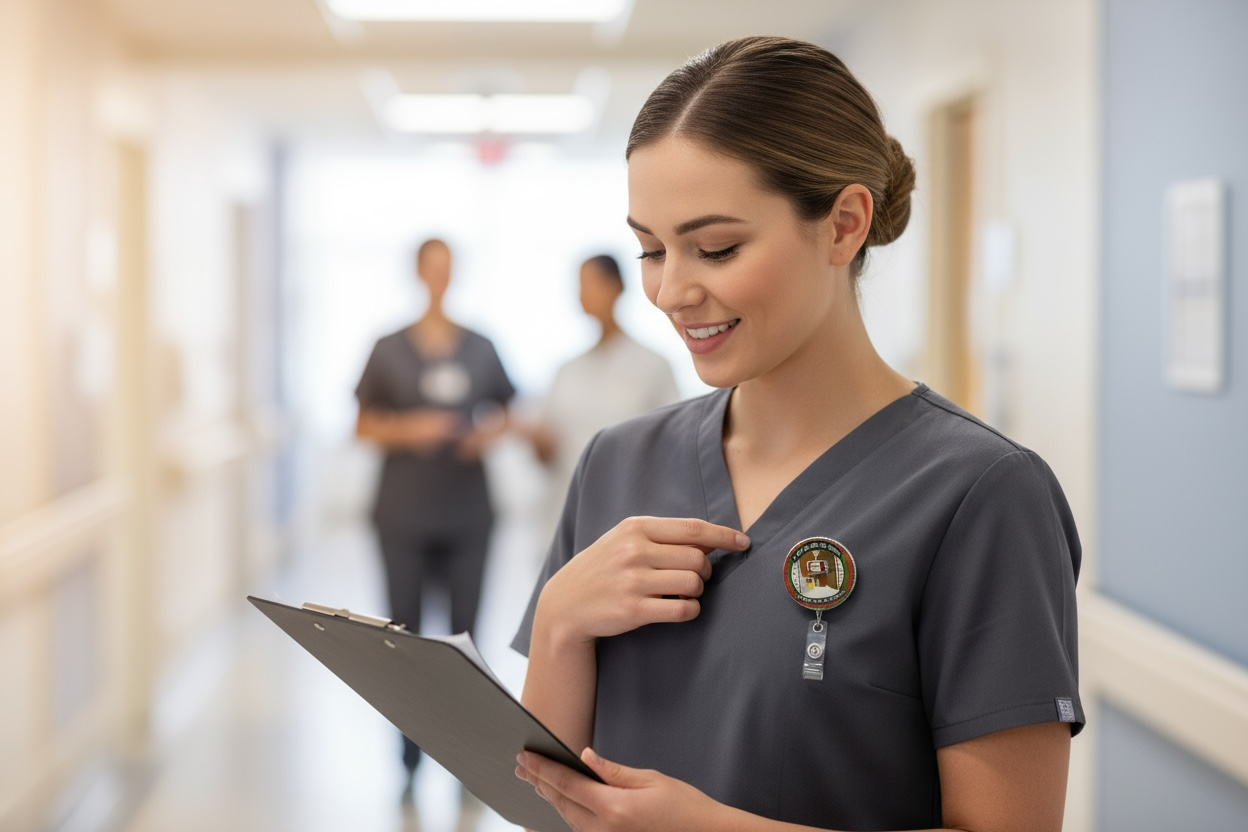 Funny Christmas Badge Reel- Med Sitter Badge Reel