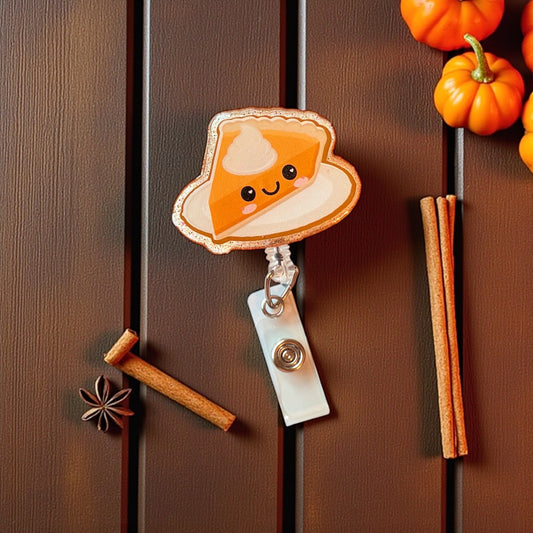 Cute Pumpkin Pie Badge Reel | Foodie Nurse Badge Holder | Fall & Thanksgiving Badge Clip