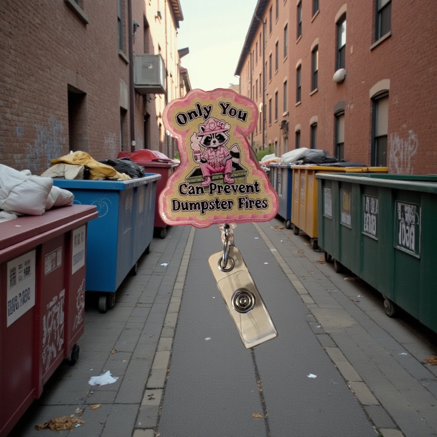 Only You Can Prevent Dumpster Fires Badge Reel – Funny Raccoon Badge Holder