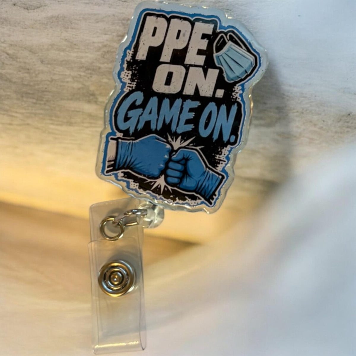 PPE On Game On Badge Reel | Healthcare Worker Badge Holder | Nurse & Medical Staff Badge Reel