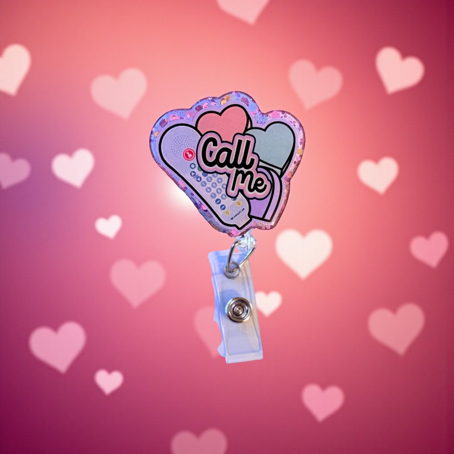 Funny Valentine’s Day Badge Reel - Cute Candy Heart ‘Call Me’ ID Holder, Nurse Badge Clip