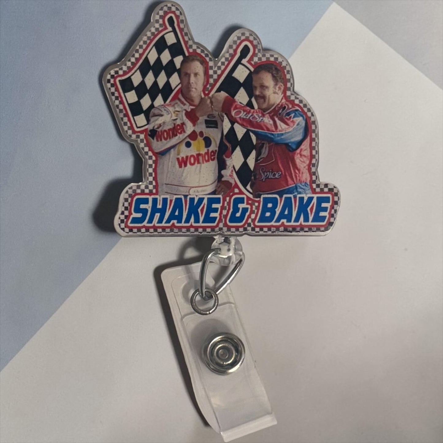 Shake & Bake Racing Badge Reel |Retractable ID Badge Holder | Handmade Badge Reel for Nurses, Teachers & Office Staff
