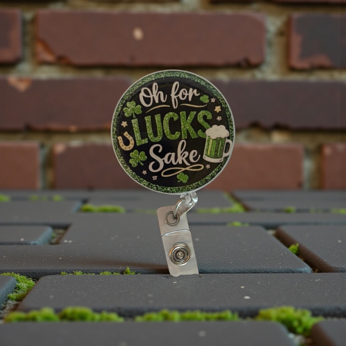 Oh For Lucks Sake Badge Reel | Funny St. Patrick’s Day Nurse Badge Holder | Green Shamrock ID Reel