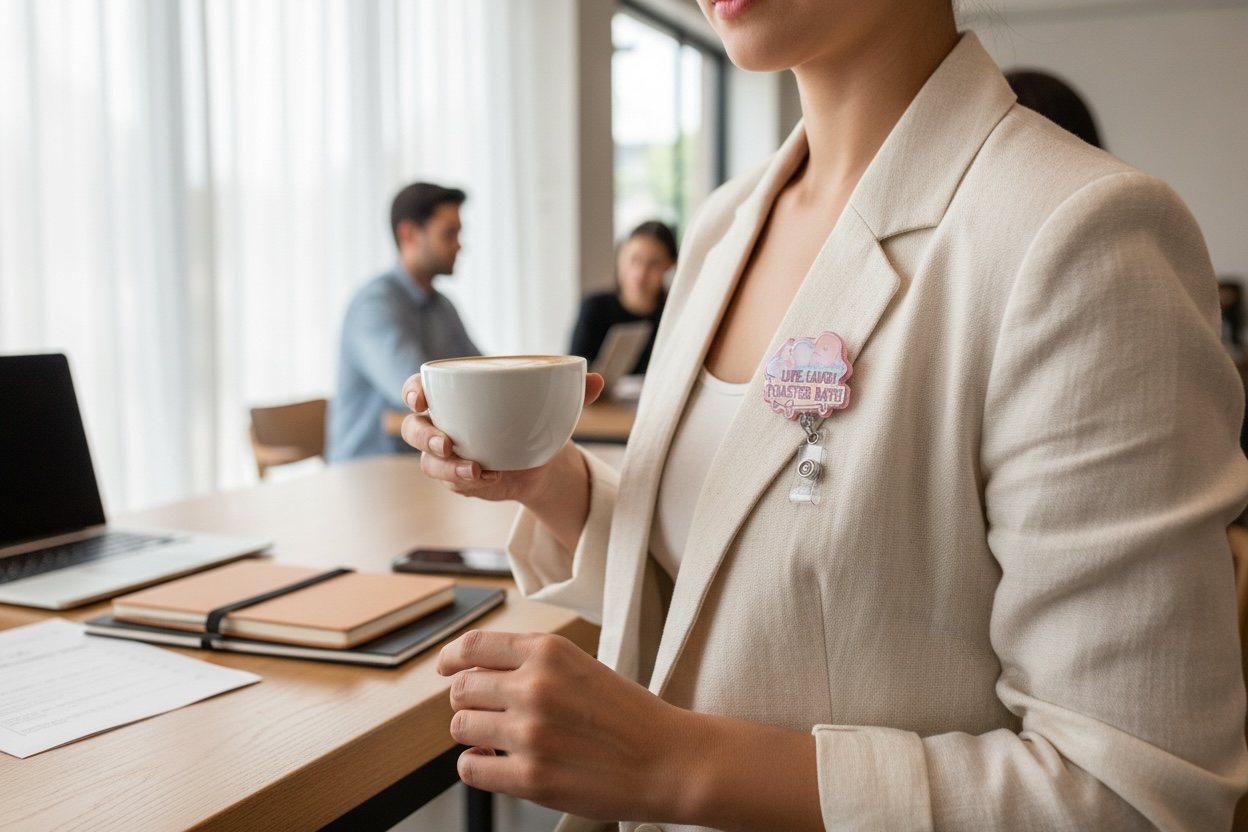 Toaster bath badge reel,  Funny Dark Humor Badge ID Holder, Handmade Acrylic Badge Reel Holder, live laugh toaster bath