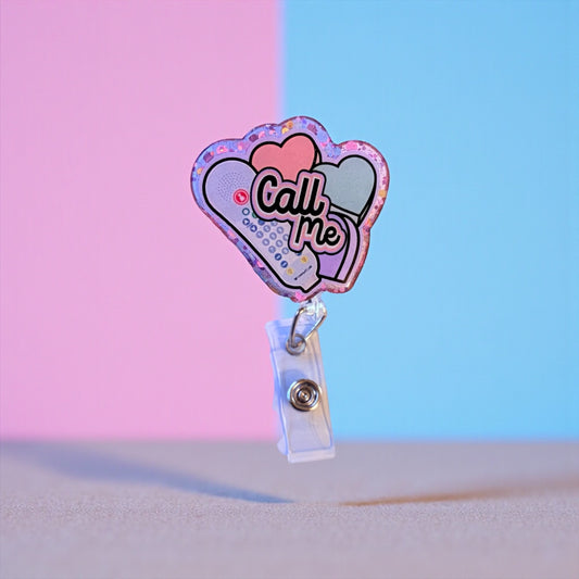Funny Valentine’s Day Badge Reel - Cute Candy Heart ‘Call Me’ ID Holder, Nurse Badge Clip