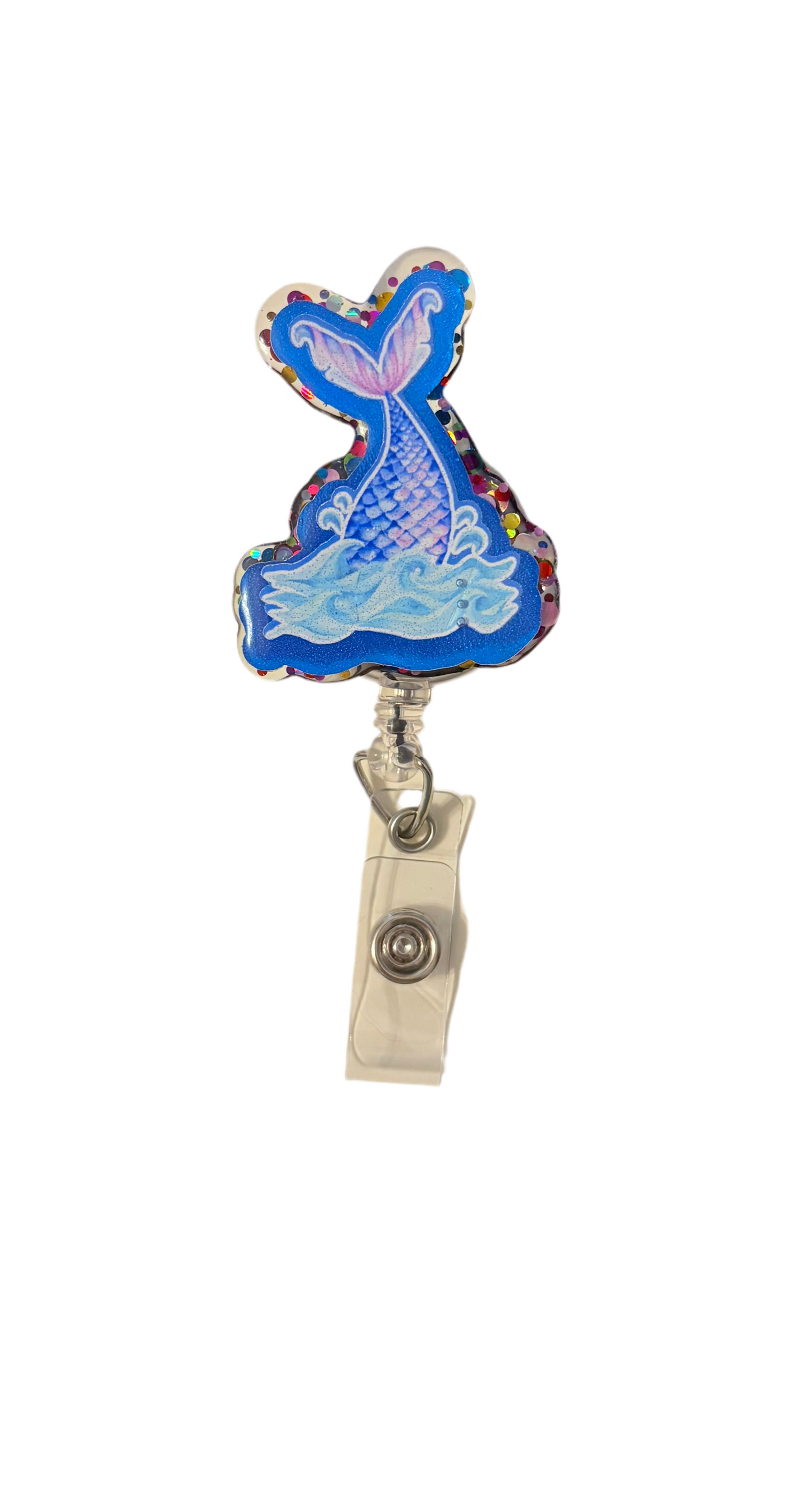 Mermaid Tail Badge Reel – Cute Glitter Retractable ID Holder for Nurses, Teachers & Office Staff