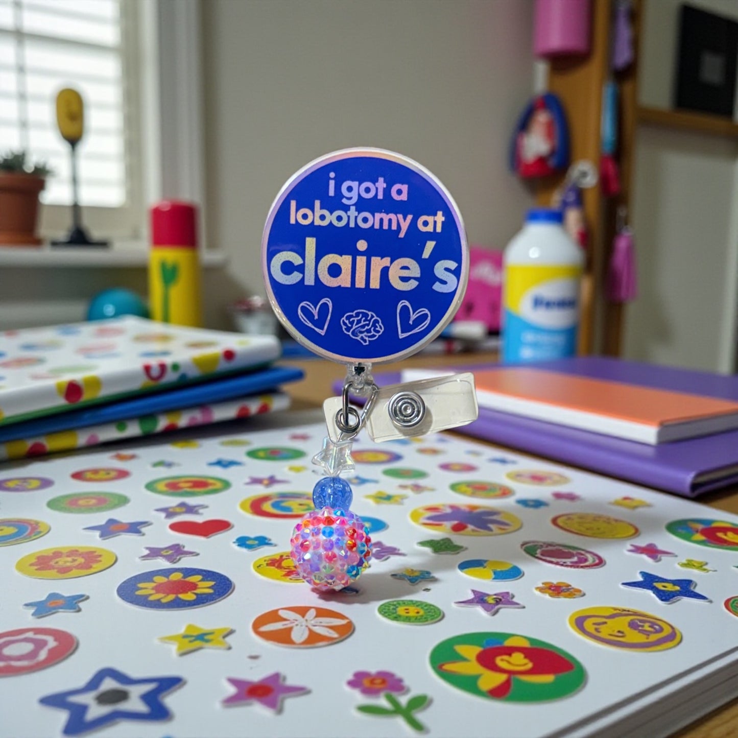 Claire’s Badge Reel – Funny Nurse Badge Clip, “I Got a Lobotomy at Claire’s” Reel, ER RN Humor, Nostalgia Nursing Gift