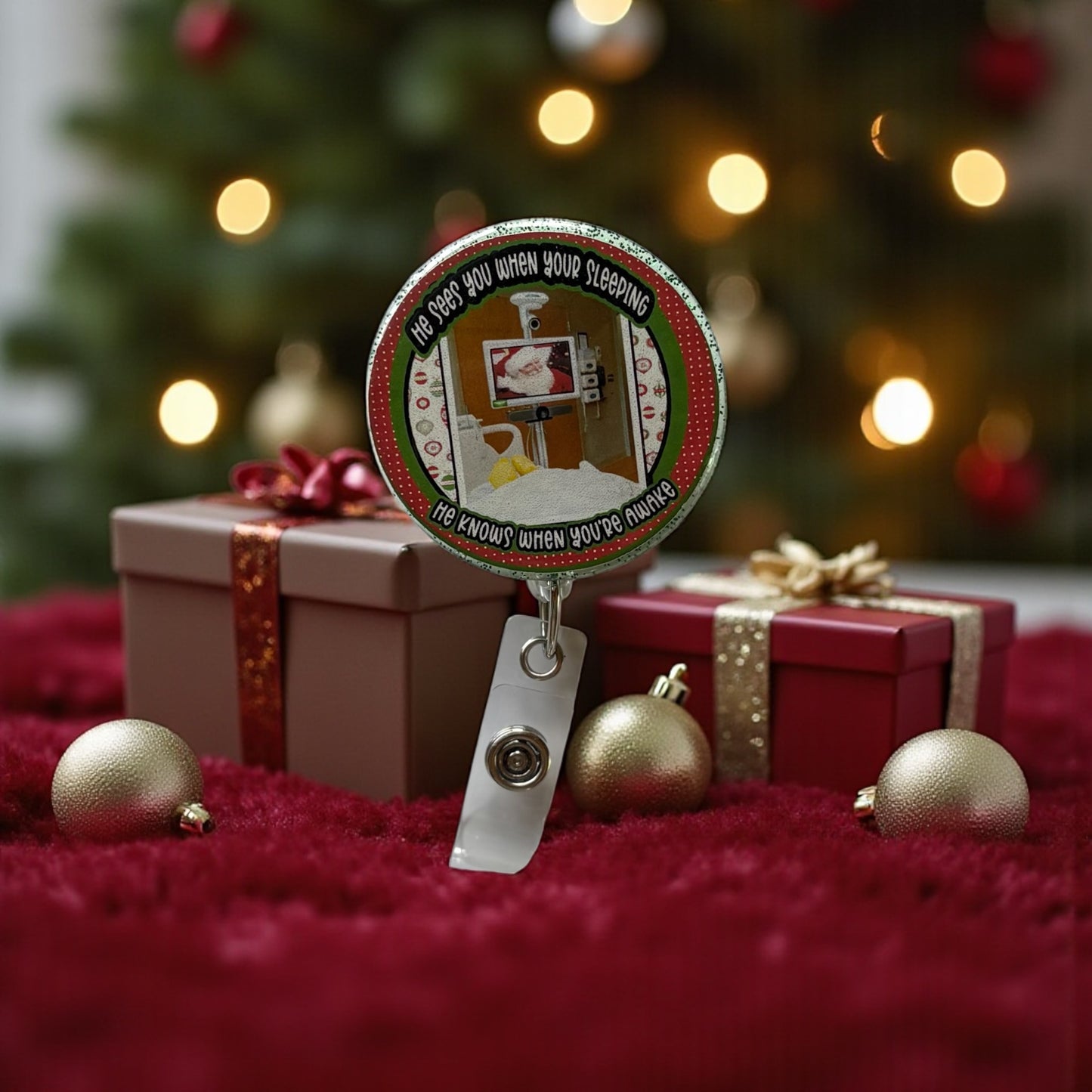 Funny Christmas Badge Reel- Med Sitter Badge Reel