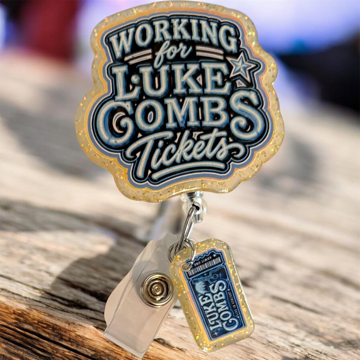 Workin’ for Luke Combs Tickets Glow-in-the-Dark Badge Reel + Ticket Charm