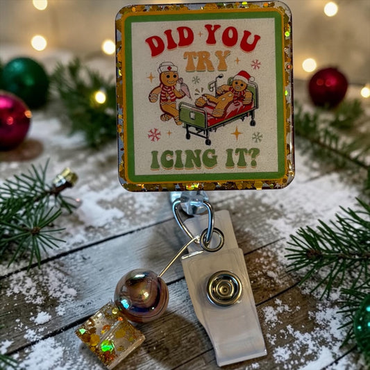 Funny Gingerbread Christmas Badge Reel – Holiday Nurse ID Clip, ER Nurse Gift, Medical Badge Holder for Winter Scrubs