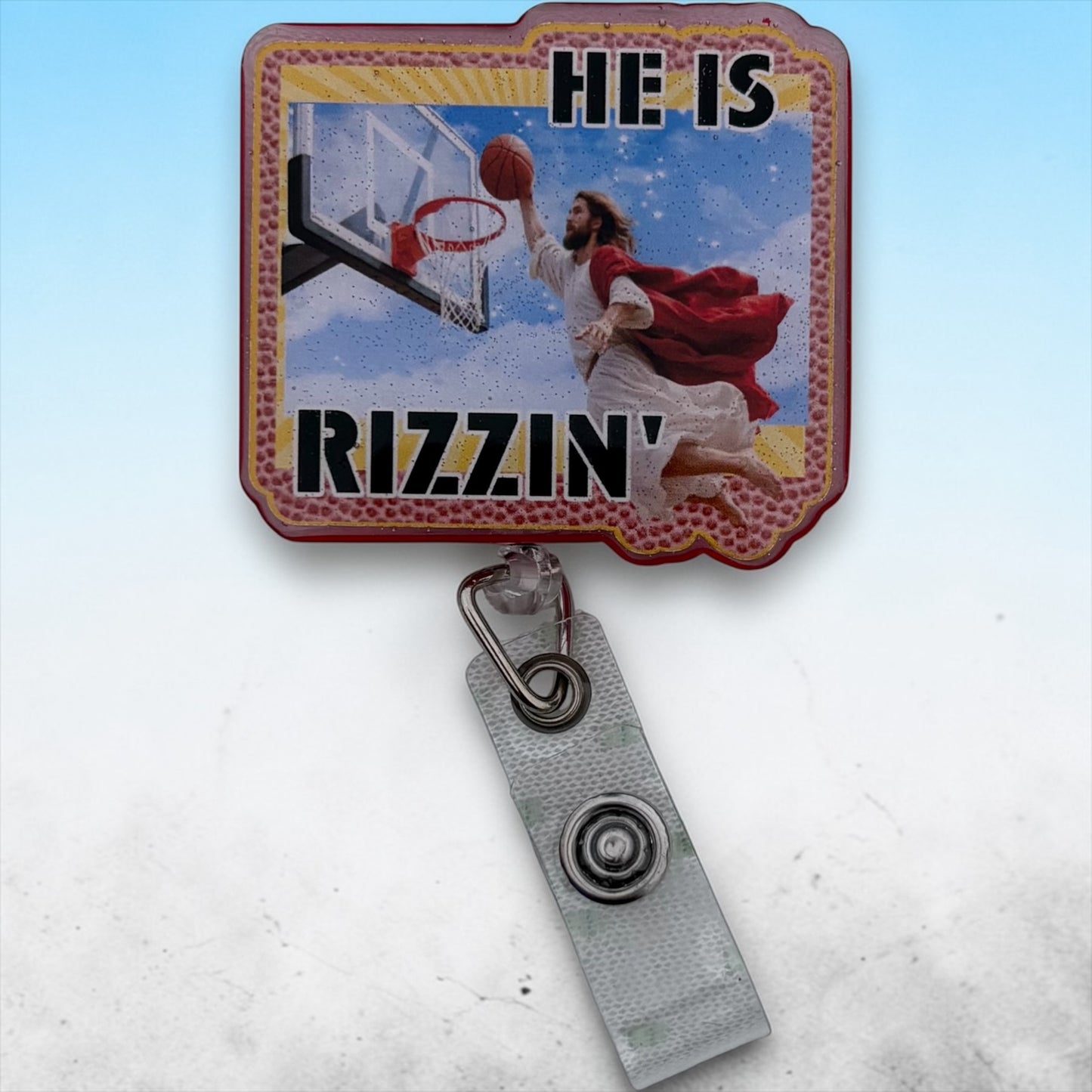 He Is Rizzin’ Funny Easter Badge Reel – Jesus Basketball Dunk Badge Holder, Christian Humor Retractable ID Badge Reel