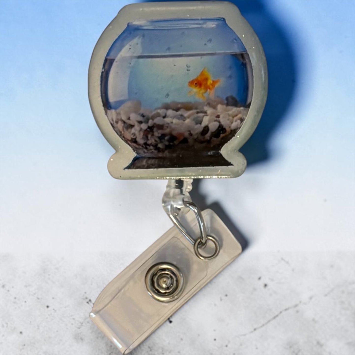 Glow-in-the-Dark Fish Bowl Badge Reel – Cute Work ID Clip for Nurses, Teachers, or Vet Techs