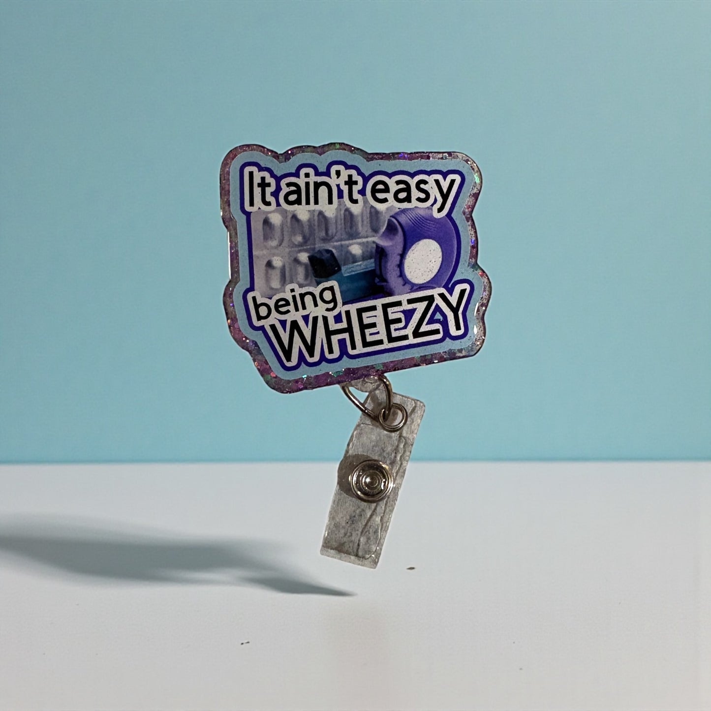 Respiratory Therapy Badge Reel – Funny Inhaler Badge Holder, RT Clip for Asthma Nurses, Wheezy Badge Reel, Respiratory Gift