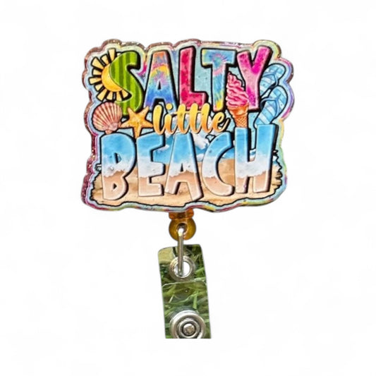 Salty Beach Badge Reel – Funny Nurse Badge Reel for ER or ICU – Beach Humor ID Holder – Nursing Gift