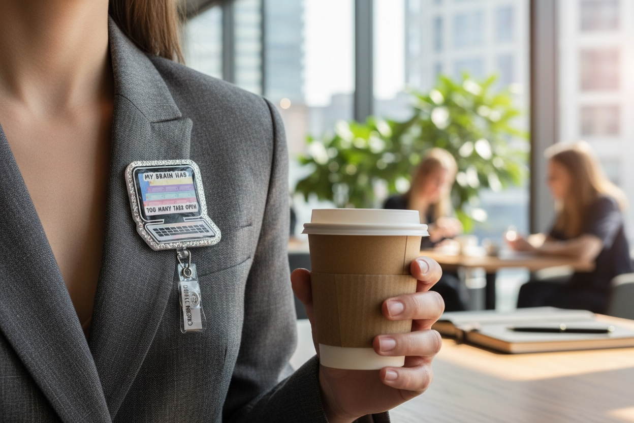 Funny “My Brain Has Too Many Tabs Open” Badge Reel – Cute Retractable ID Holder for Work