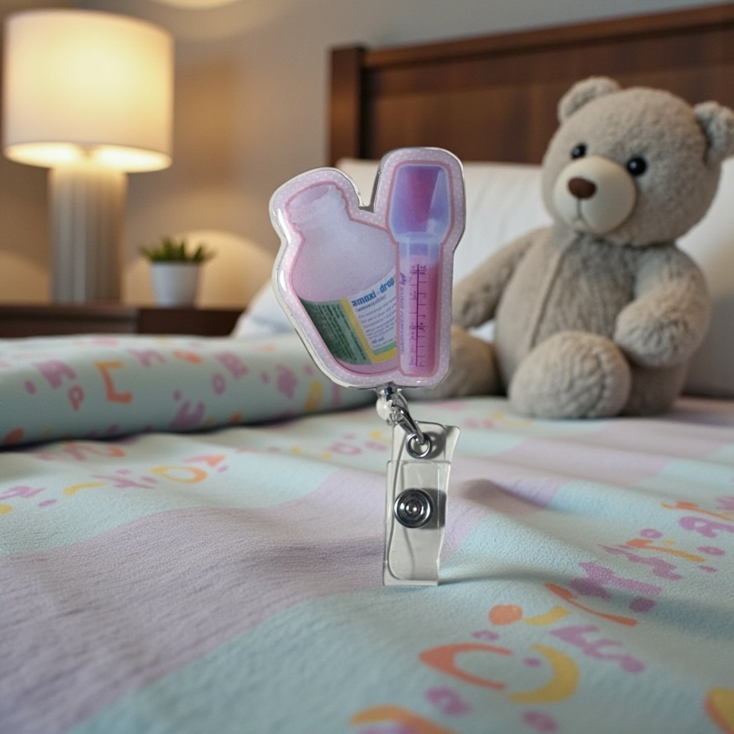 Bubblegum Medicine Badge Reel – Pediatric Medicine Bottle ID Holder