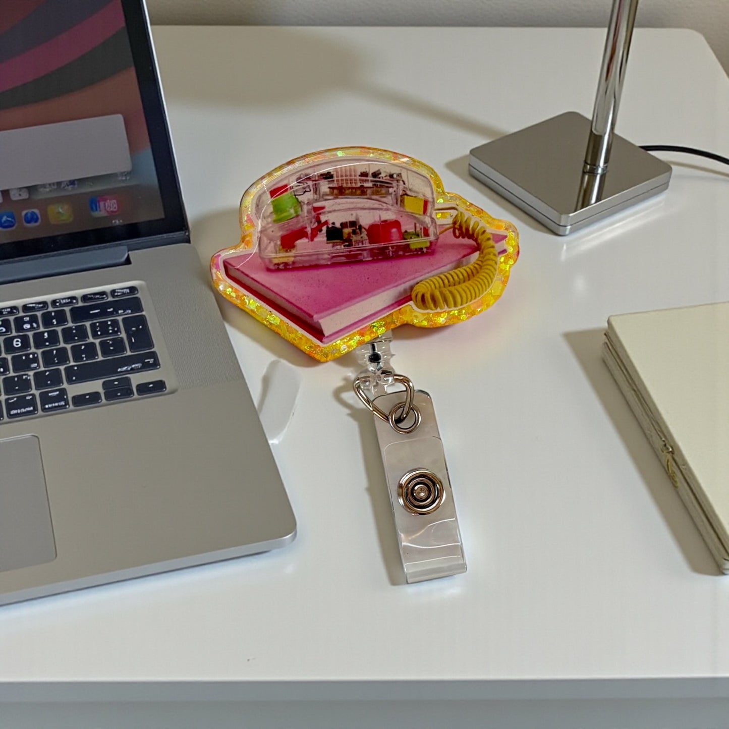 90s Clear Phone Badge Reel | Retro Transparent Phone | Y2K Nostalgia Nurse Badge