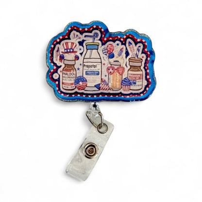 Patriotic Meds Badge Reel | Funny Nurse Badge Holder | Haldol, Propofol & Versed Badge Clip