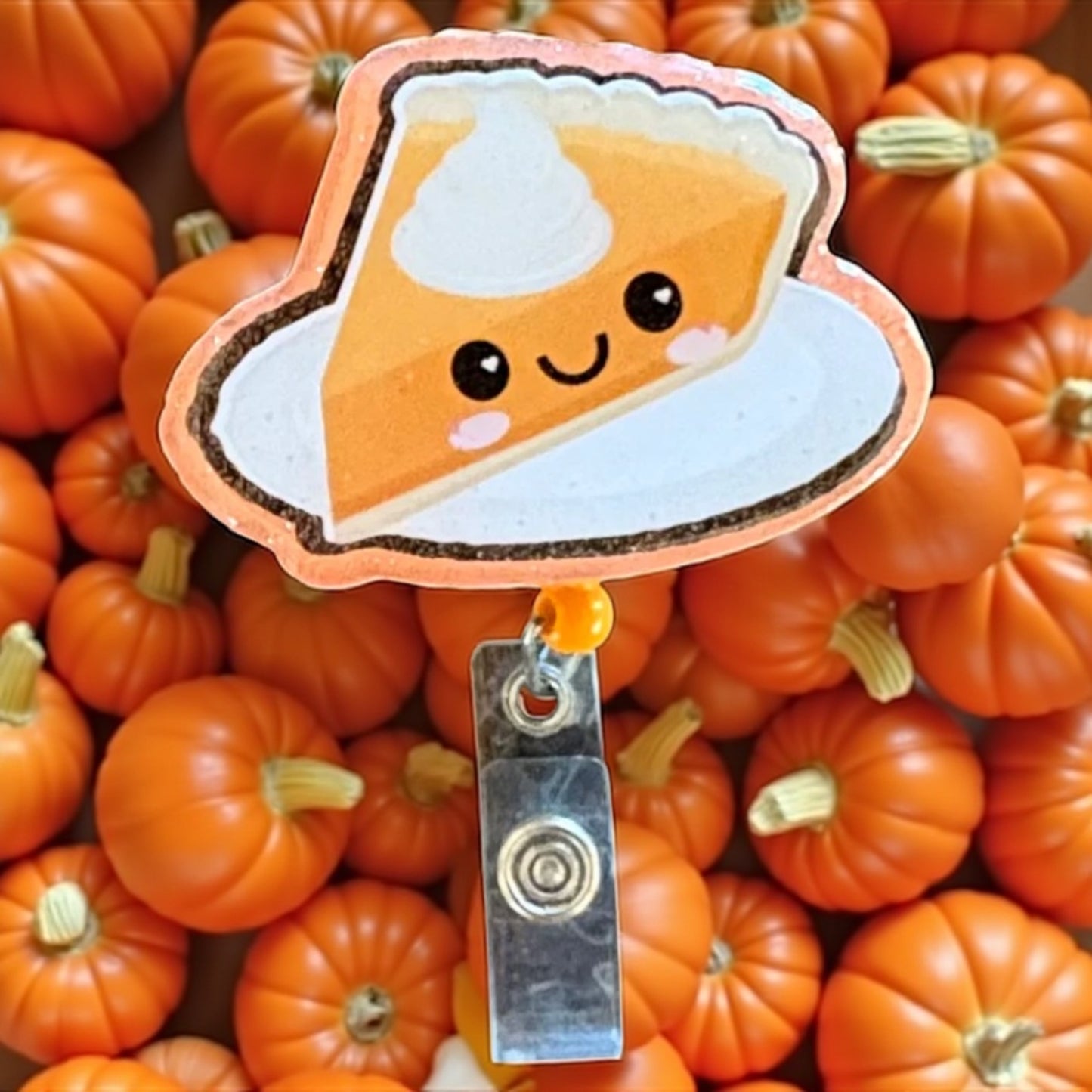 Cute Pumpkin Pie Badge Reel | Foodie Nurse Badge Holder | Fall & Thanksgiving Badge Clip