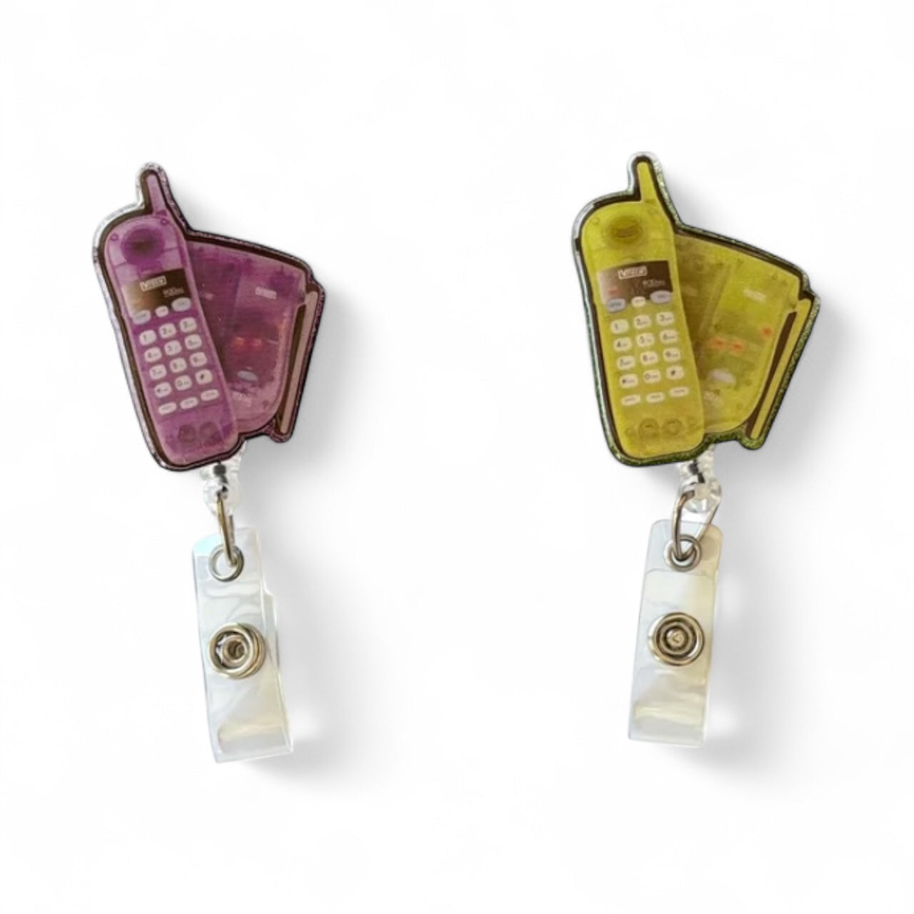 Retro Cell Phone Badge Reels – Vintage 90s Phone ID Holder | Nostalgic Nurse & Office Accessories