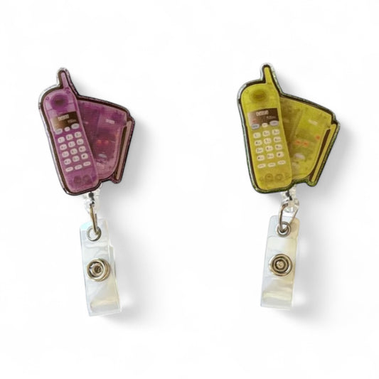 Retro Cell Phone Badge Reels – Vintage 90s Phone ID Holder | Nostalgic Nurse & Office Accessories