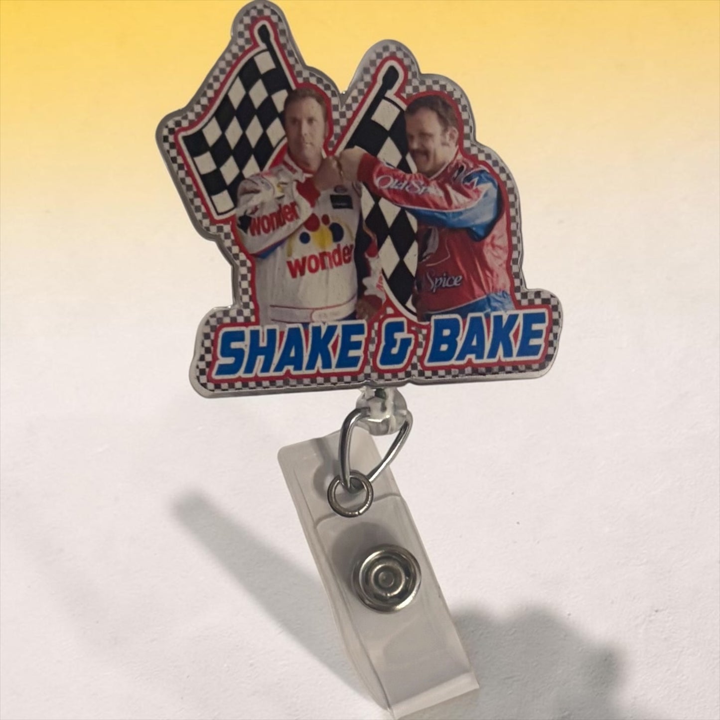 Shake & Bake Racing Badge Reel |Retractable ID Badge Holder | Handmade Badge Reel for Nurses, Teachers & Office Staff