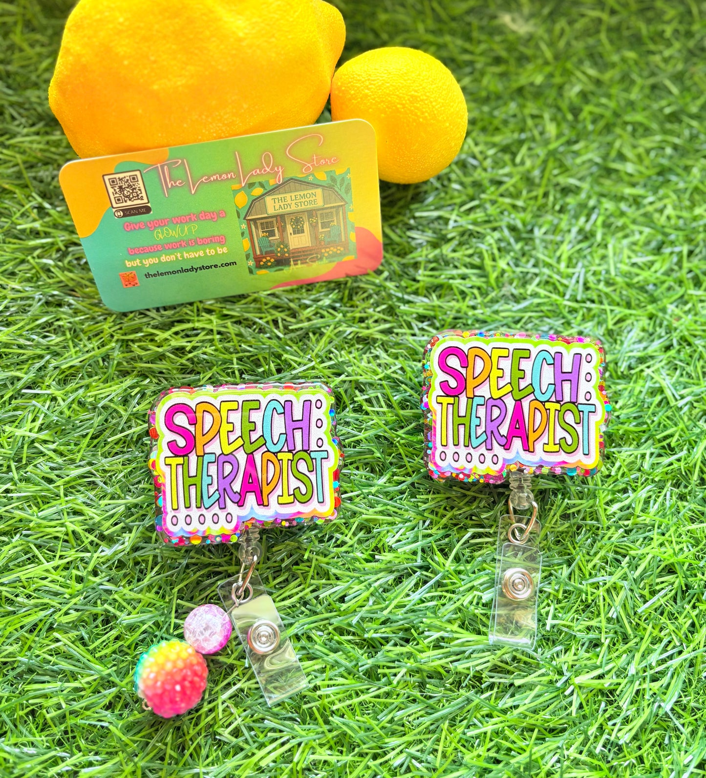 Speech Therapist Badge Reel – SLP Retractable ID Holder with Fun School Design