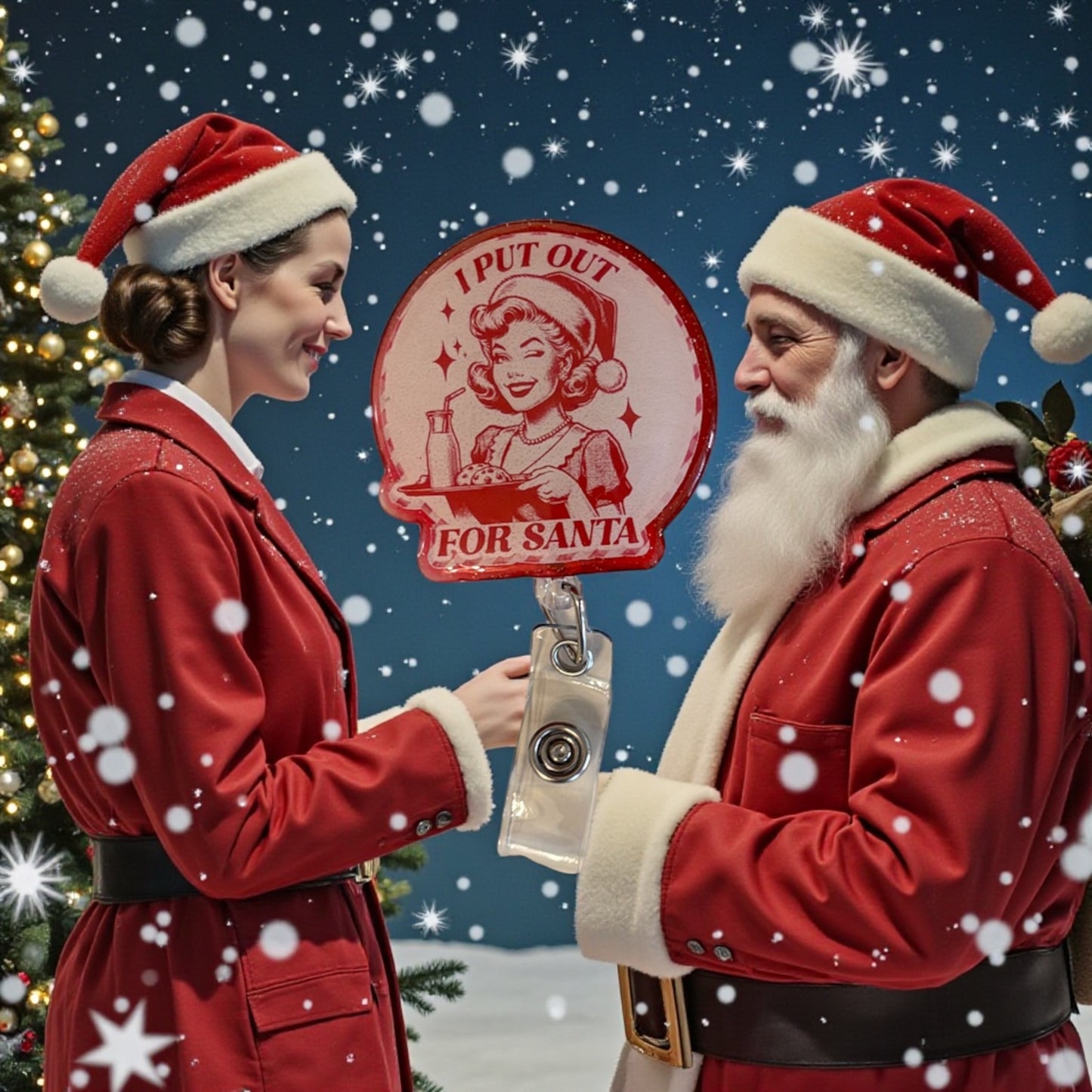 Funny Christmas Badge Reel – Retro “I Put Out for Santa” Nurse ID Holder